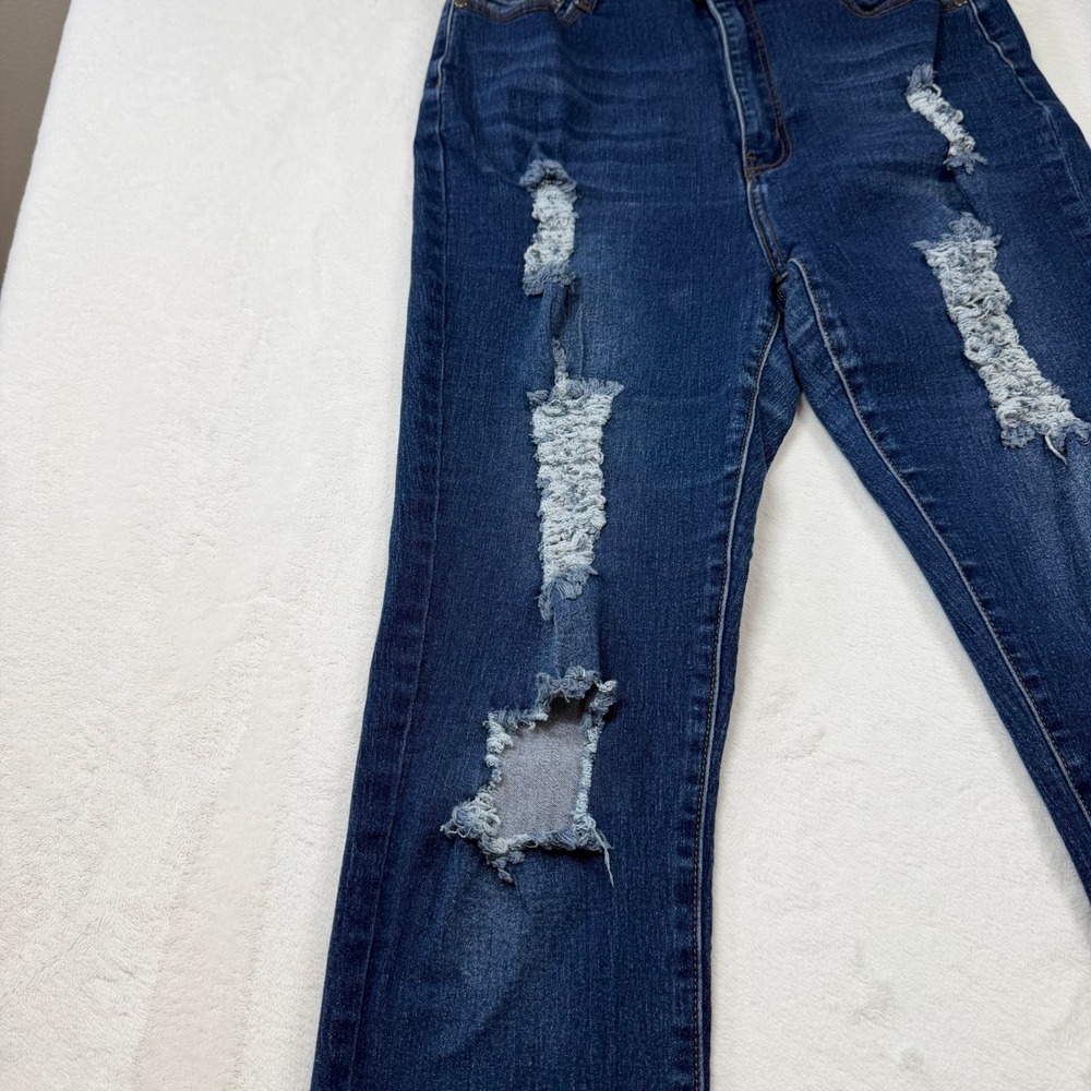 Fashion Nova Distressed Skinny Jeans Womens 15 Blue Good High Waisted Ripped - Picture 4 of 13